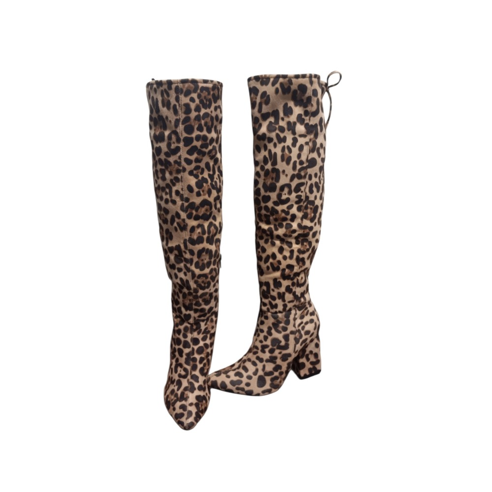 Comfort Est 1946 Leopard Print Knee High Boots Pointed Toe Block Heel Size 7M